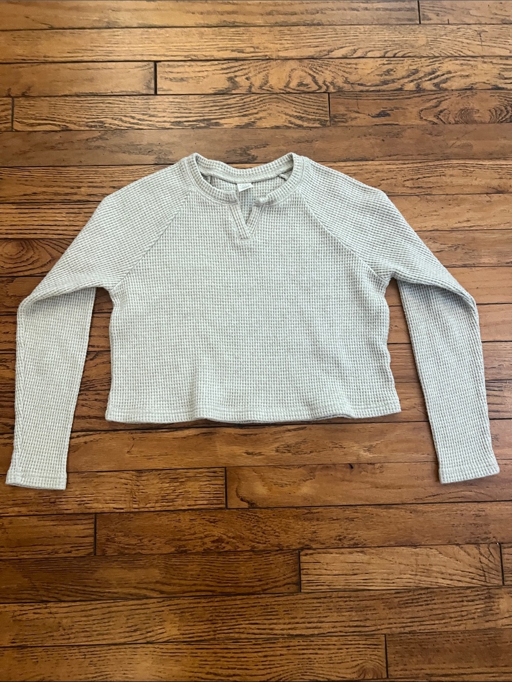 Waffle Knit Long-Sleeve Top - Light Gray
